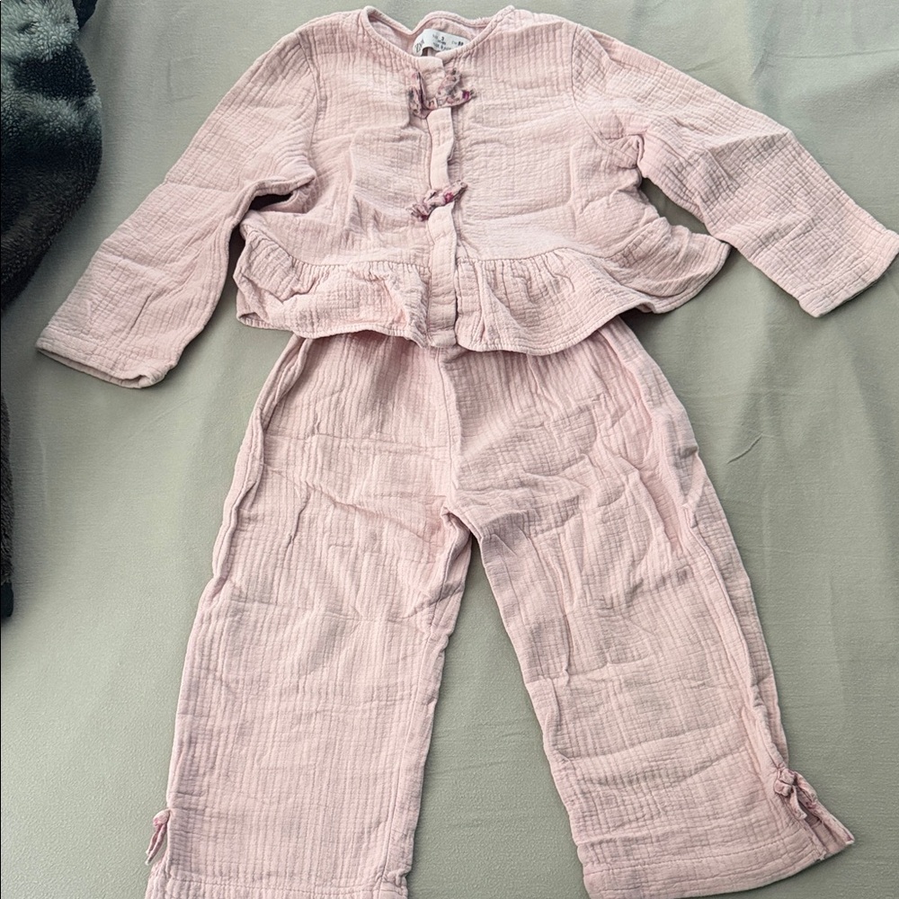 Zara Light Pink Girls Two-Piece Set with Ruffle Trim